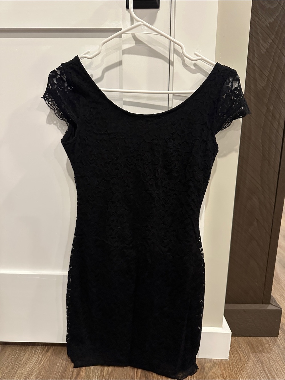 Black Lace Cap-Sleeve Dress